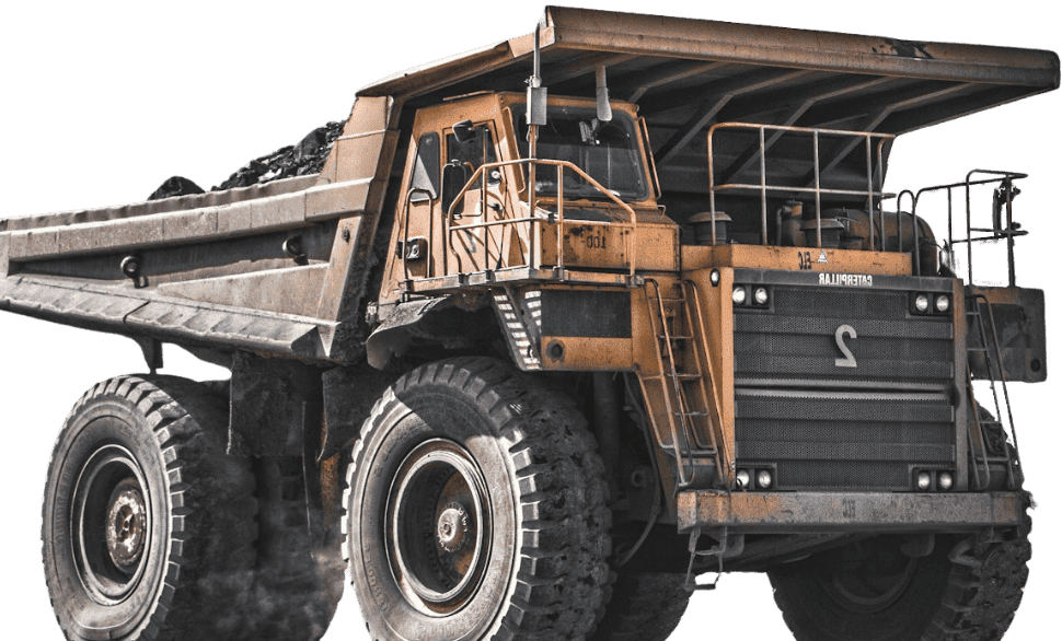 Camion Caterpillar de color amarillo con carga